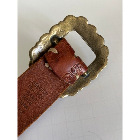 Vintage Women's Linea Pelle Handmade Belt Leather Brass Ornate Rectangle Buckle - Picture 8 of 8